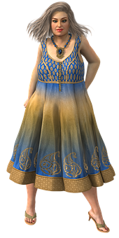 Elegant Animated Woman Character PNG Image