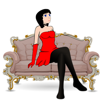 Elegant Anime Character Red Dress PNG Image