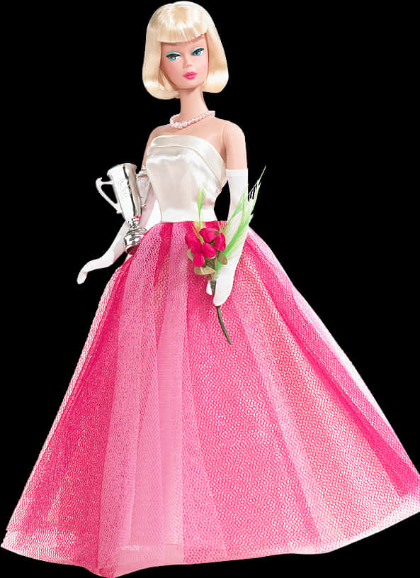 Elegant Barbiein Pink Gown PNG Image