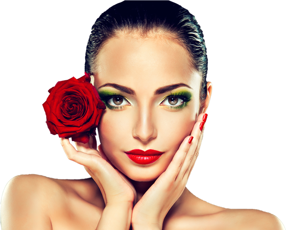 Elegant Beautywith Red Rose PNG Image