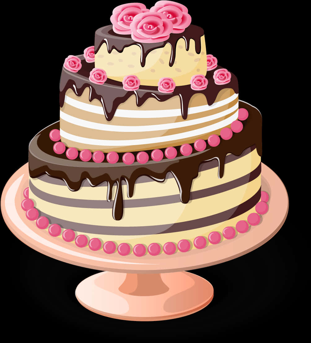 Elegant Birthday Cake Illustration PNG Image