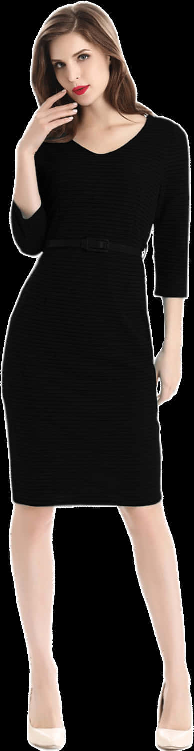 Elegant Black Dress Model Pose PNG Image