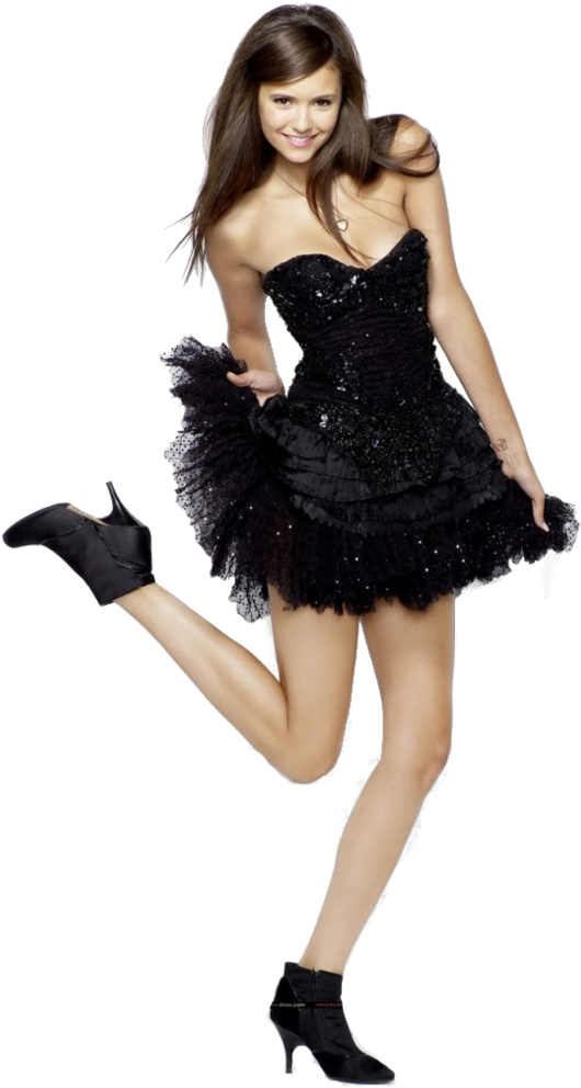 Elegant Black Dress Pose PNG Image