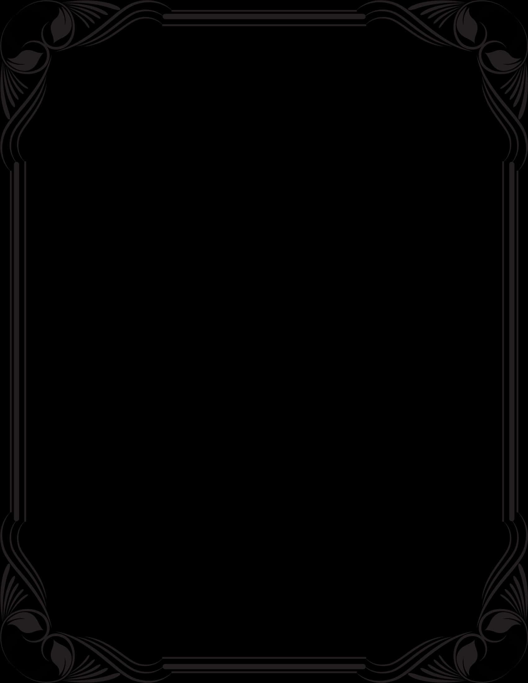 Elegant Black Floral Border Design PNG Image