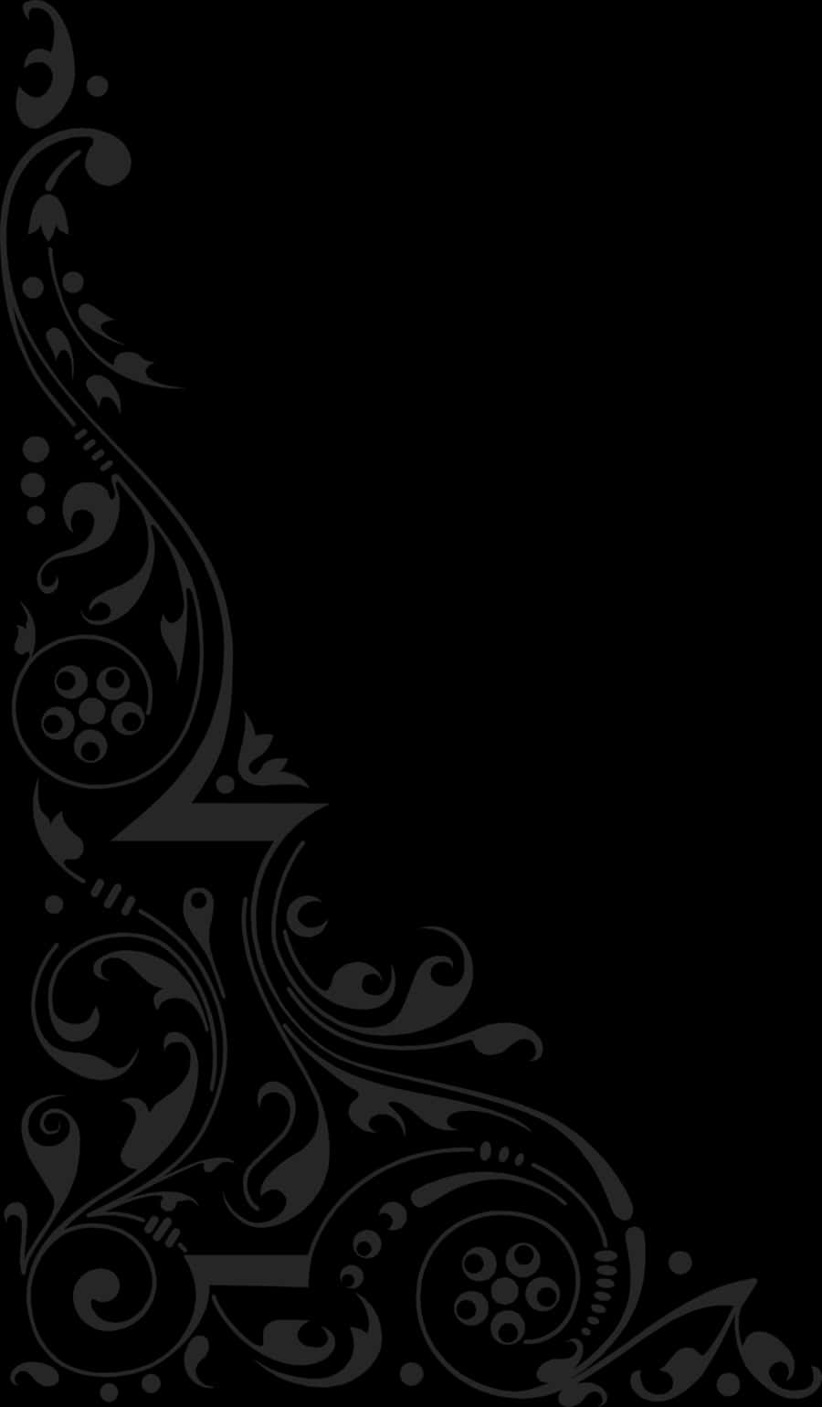 Elegant Black Floral Corner Design PNG Image