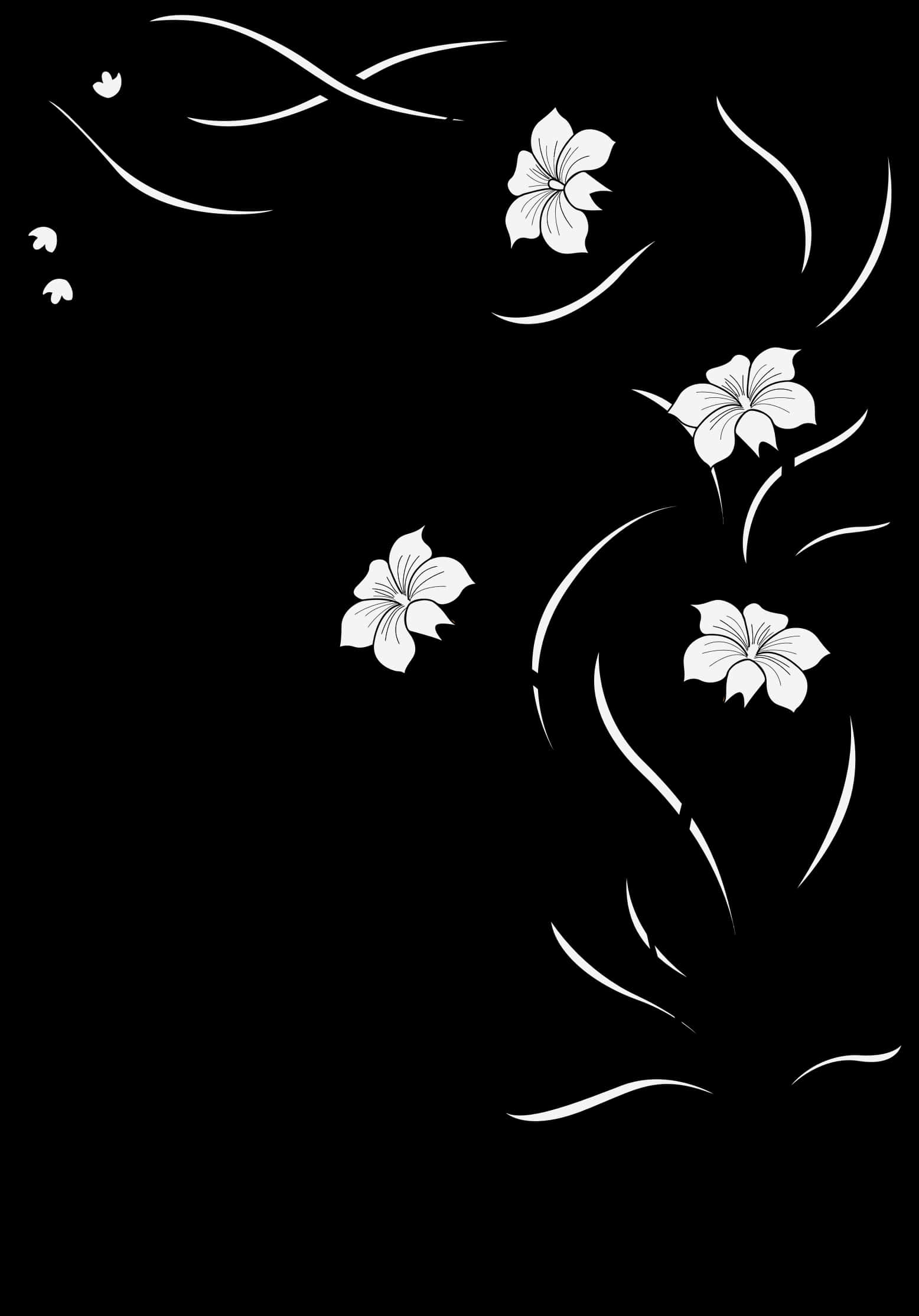 Elegant Black Floral Design PNG Image