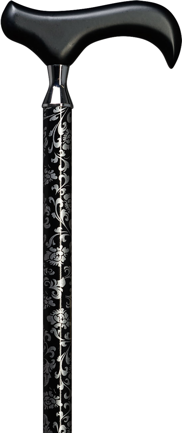 Elegant Black Floral Walking Stick PNG Image