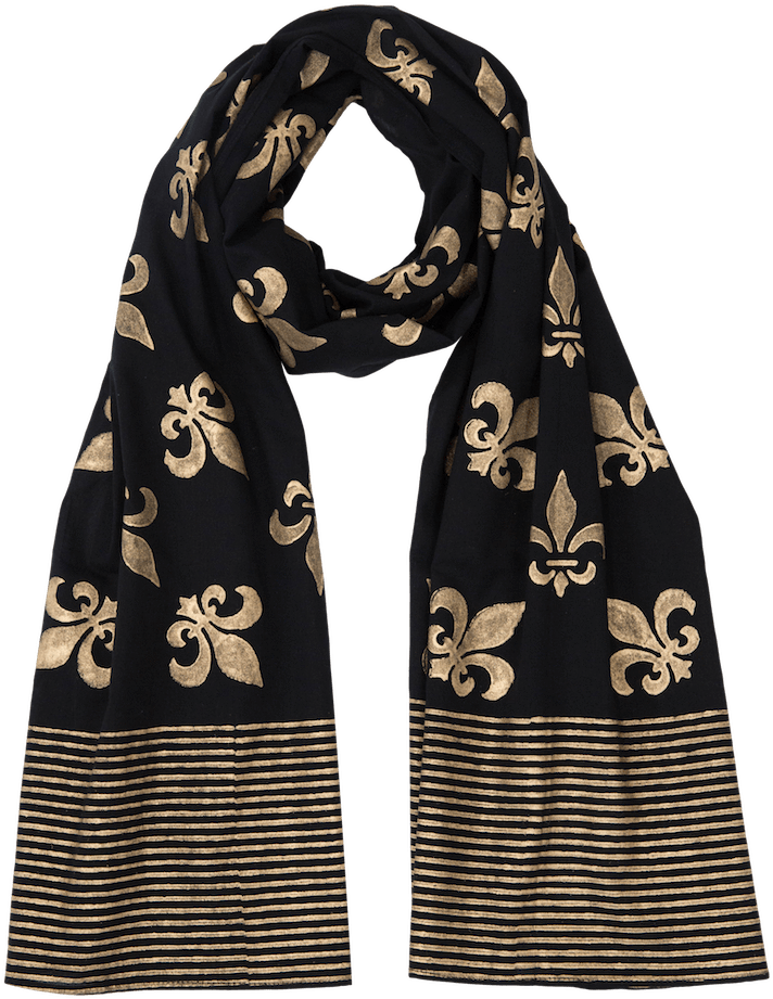 Elegant Black Gold Fleurde Lis Scarf PNG Image