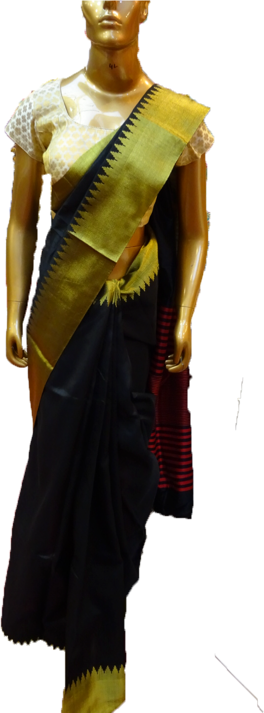 Elegant Black Gold Saree Mannequin PNG Image