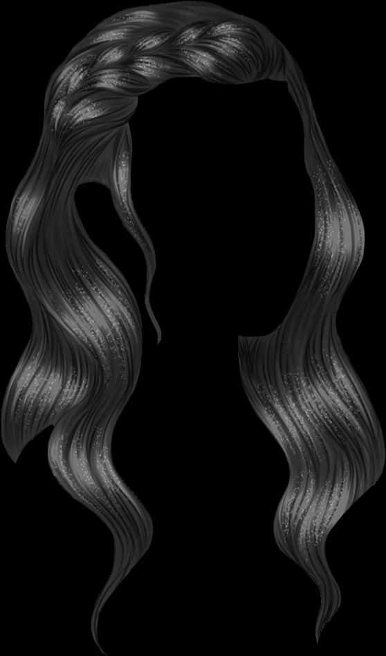 Elegant Black Hairstyle Illustration PNG Image