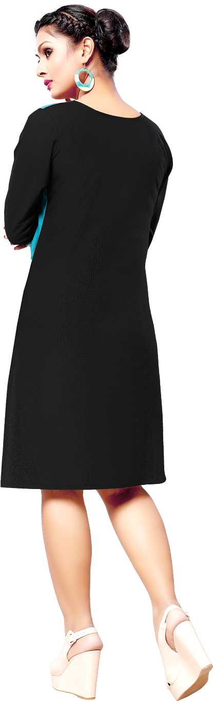 Elegant Black Kurti Model Pose PNG Image