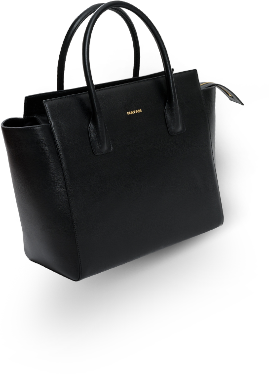 Elegant Black Leather Tote Bag PNG Image