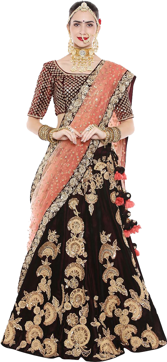 Elegant Black Lehenga Choli Traditional Attire PNG Image