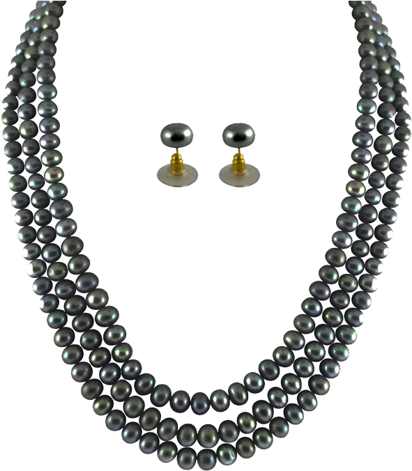 Elegant Black Pearl Jewelry Set PNG Image