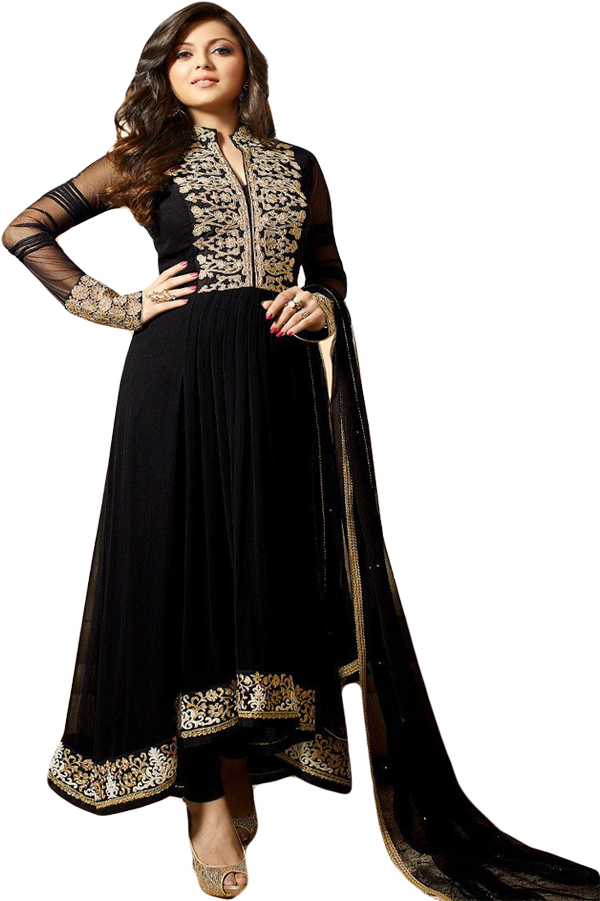 Elegant Black Salwar Suitwith Embroidery PNG Image