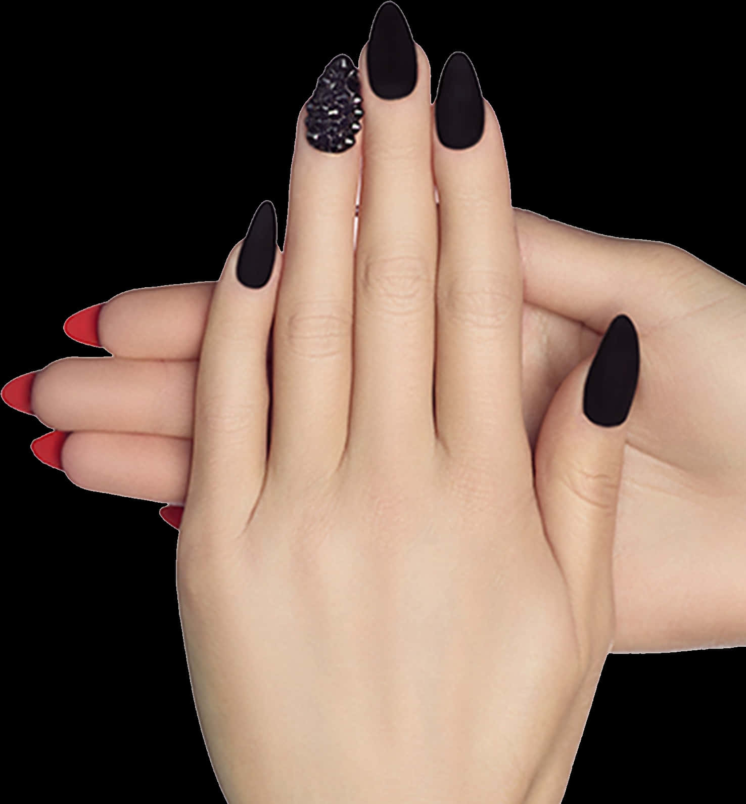 Elegant Black Stiletto Nailswith Accent PNG Image