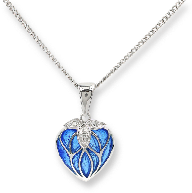 Elegant Blue Diamond Heart Pendant PNG Image