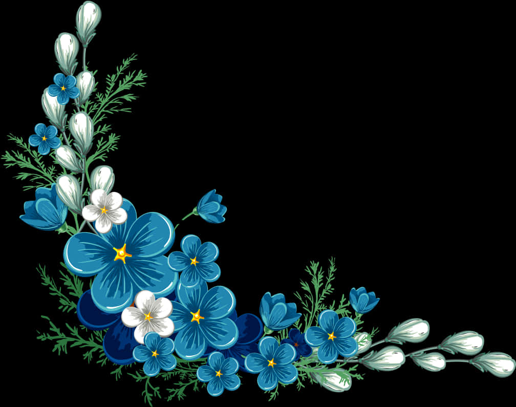 Elegant_ Blue_ Floral_ Corner_ Design PNG Image