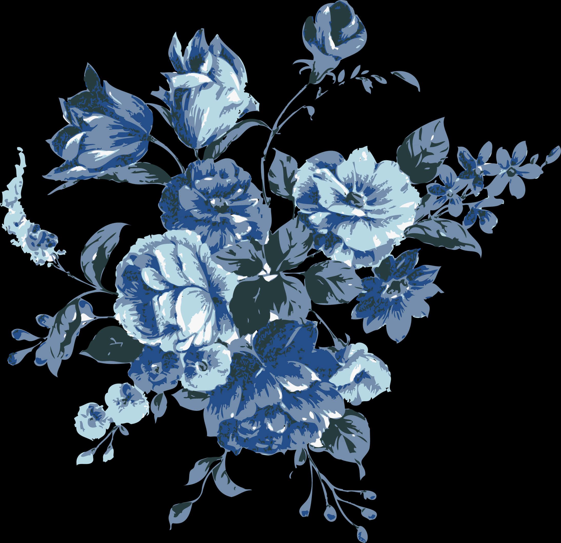 Elegant Blue Floral Design PNG Image