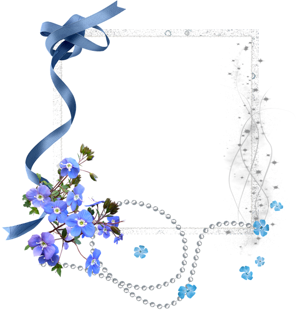 Elegant Blue Floral Frame PNG Image