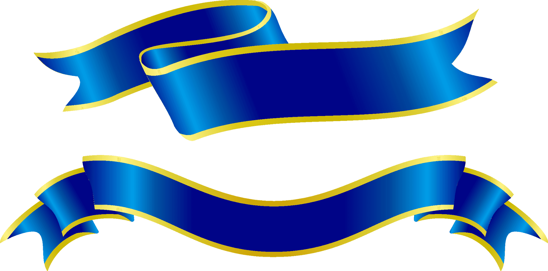 Elegant Blue Gold Ribbon Banners PNG Image