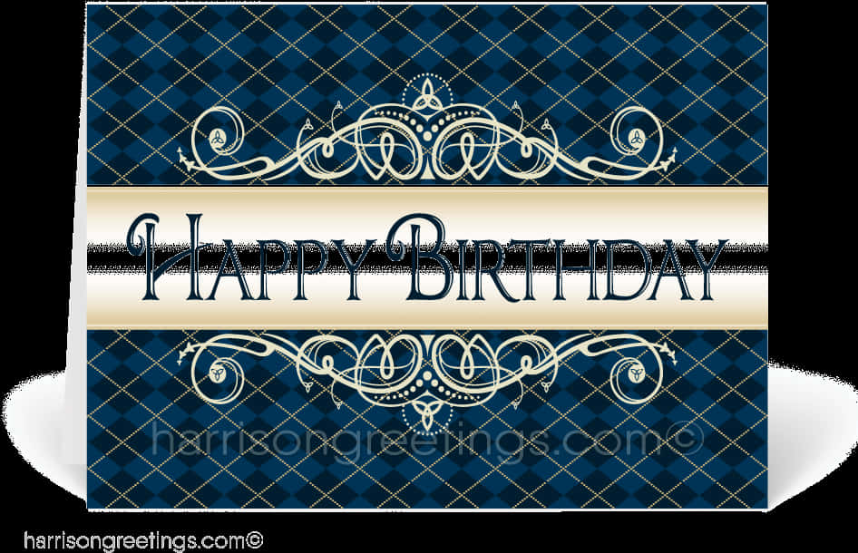 Elegant Blue Plaid Birthday Card Design PNG Image