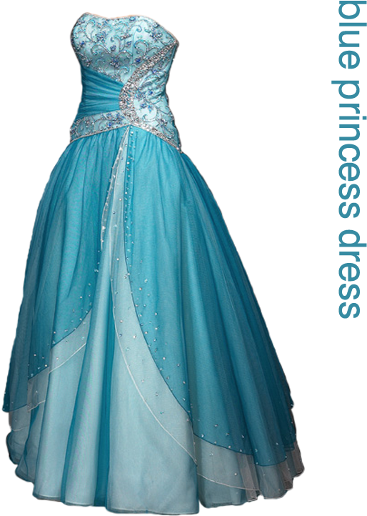 Elegant Blue Princess Gown PNG Image