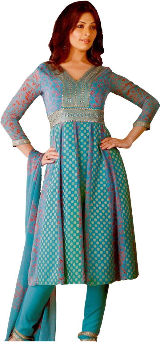 Elegant Blue Salwar Suit Model Pose PNG Image