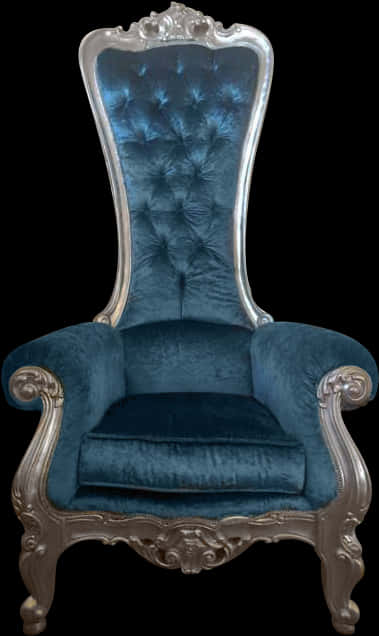 Elegant Blue Velvet Armchair PNG Image