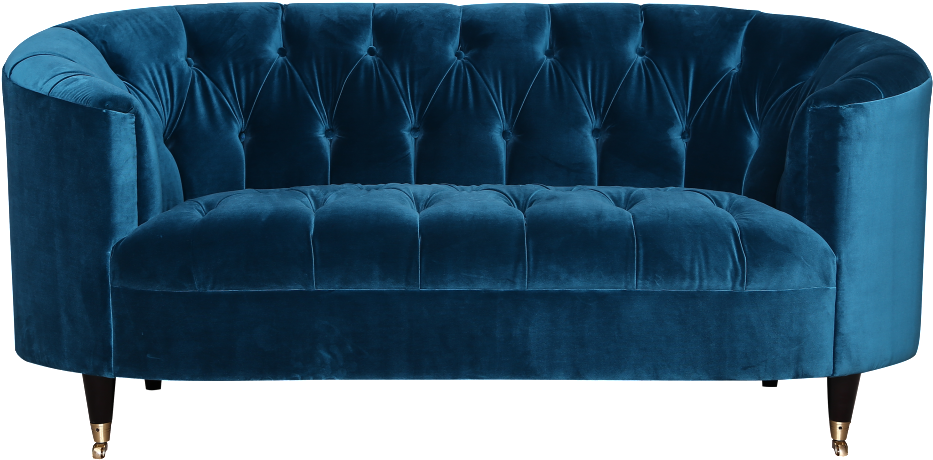 Elegant Blue Velvet Sofa PNG Image