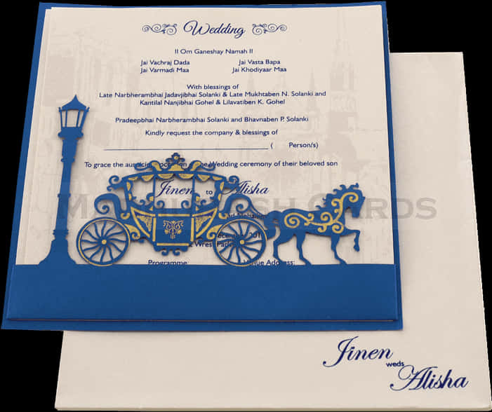 Elegant Blueand White Wedding Invitation Card PNG Image