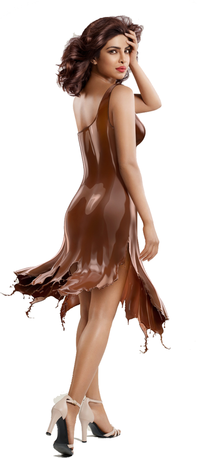 Elegant Brown Dress Model Pose PNG Image