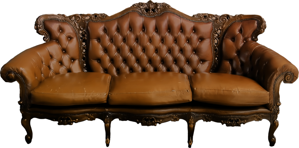 Elegant Brown Leather Chesterfield Sofa PNG Image