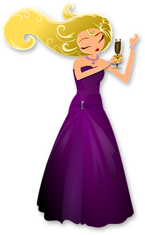 Elegant Cartoon Woman With Champagne PNG Image