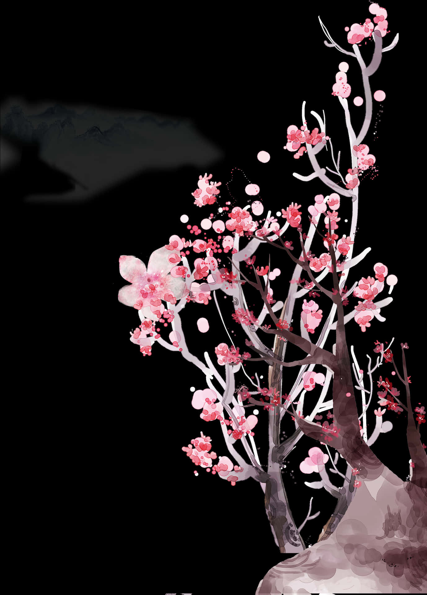 Elegant Cherry Blossoms Artwork PNG Image