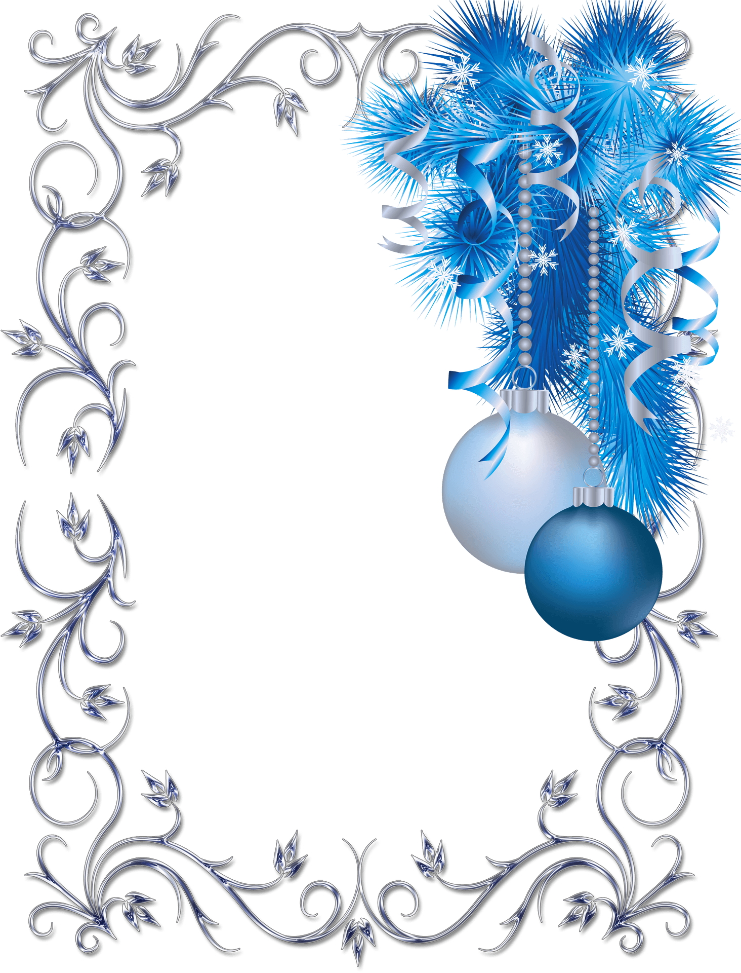 Elegant Christmas Framewith Blue Ornaments PNG Image