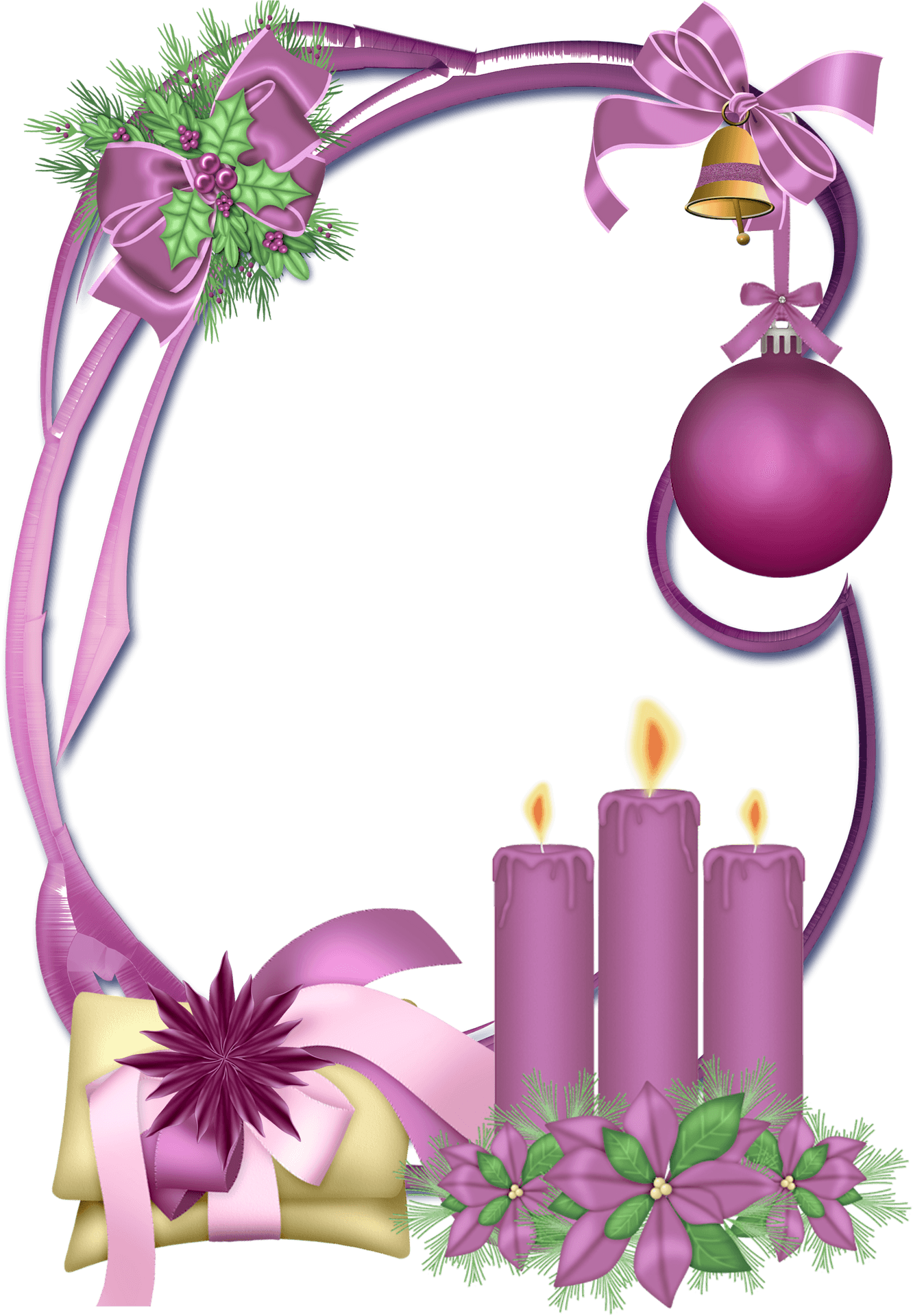 Elegant Christmas Framewith Candlesand Ornaments PNG Image