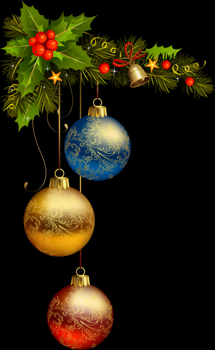 Elegant Christmas Ornamentsand Garland PNG Image