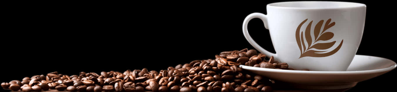 Elegant Coffee Cupand Beans PNG Image