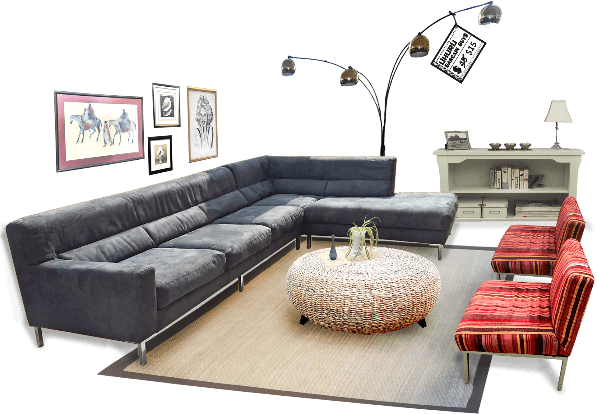 Elegant Contemporary Living Room Setup PNG Image