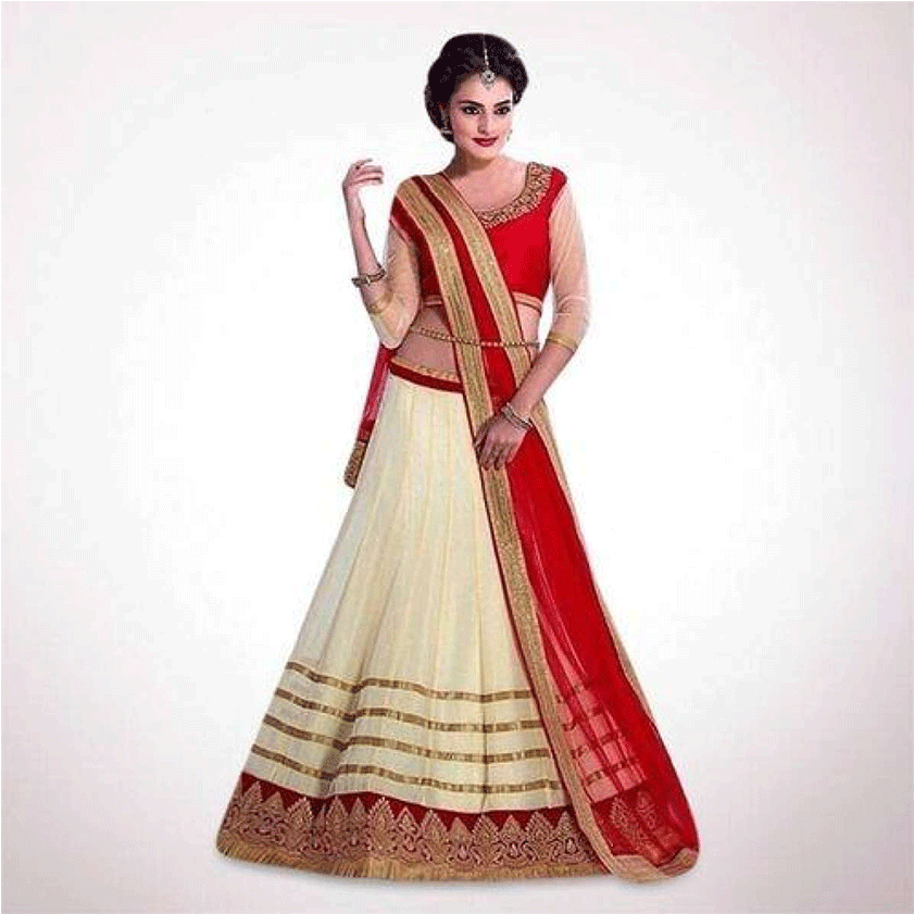 Elegant Creamand Red Lehenga Choli PNG Image