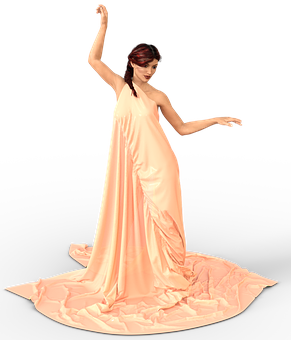 Elegant Dance Posein Peach Gown PNG Image