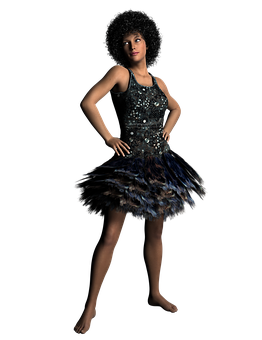 Elegant Dancerin Feathered Dress PNG Image