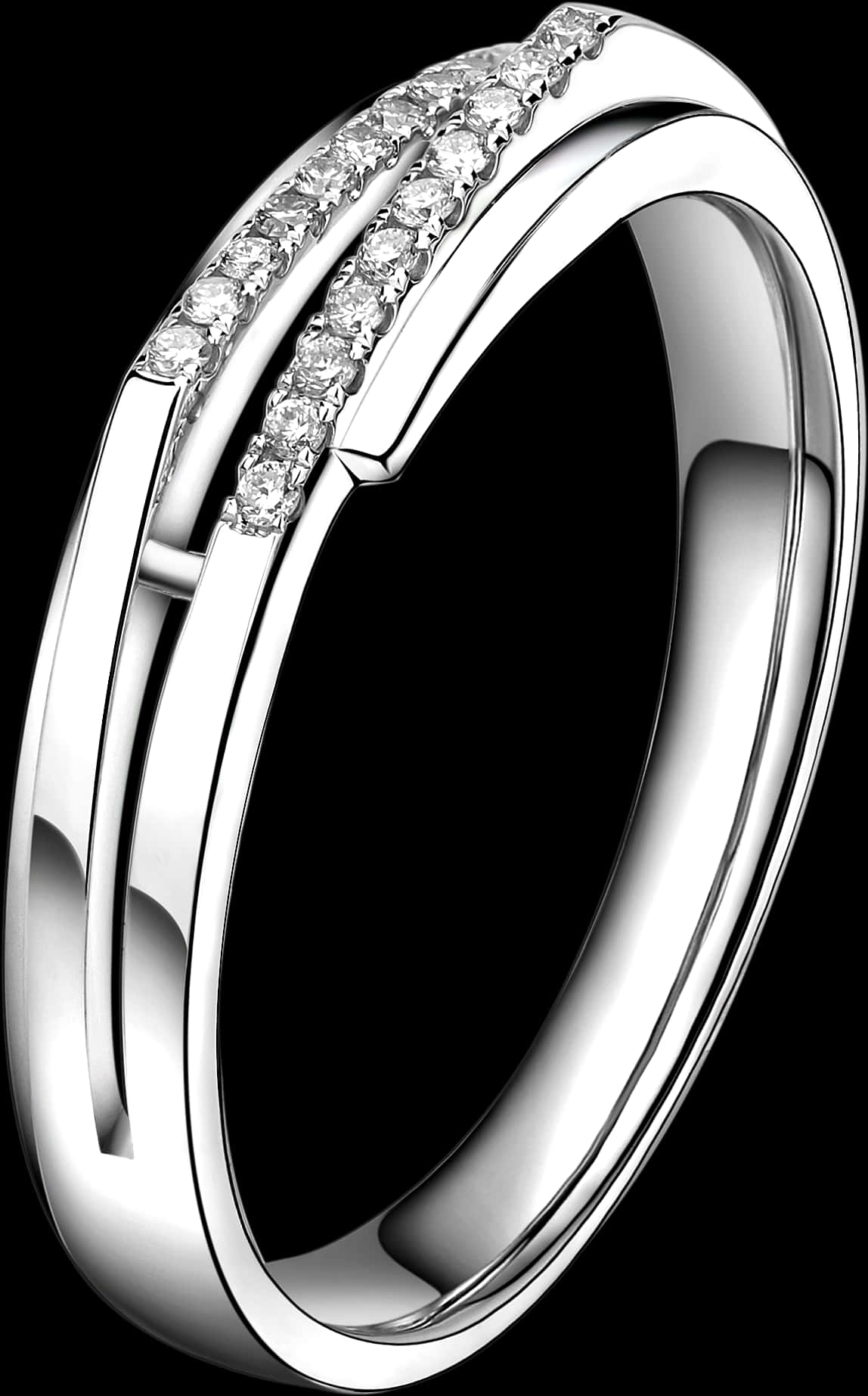 Elegant Diamond Accented Silver Ring PNG Image