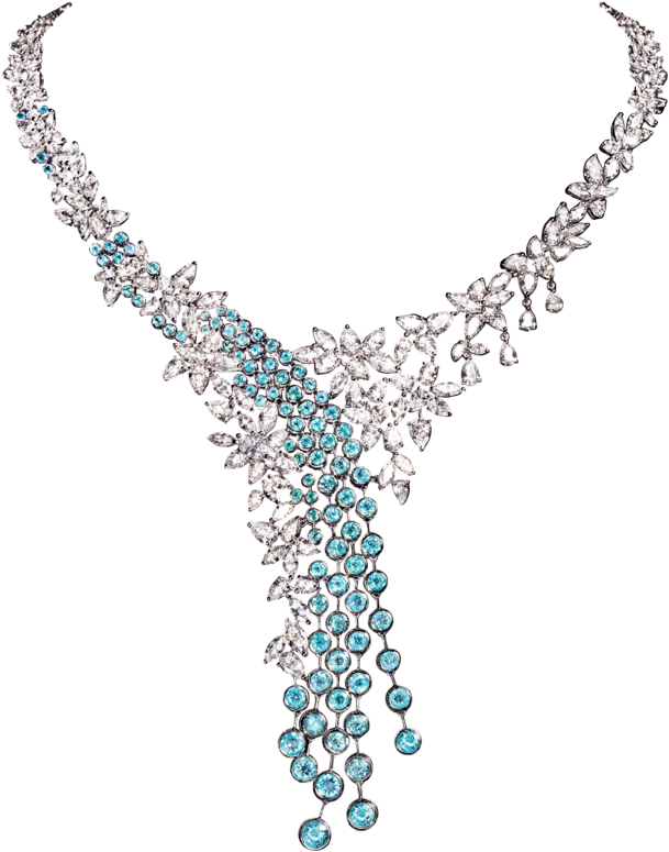 Elegant Diamond Aquamarine Necklace PNG Image