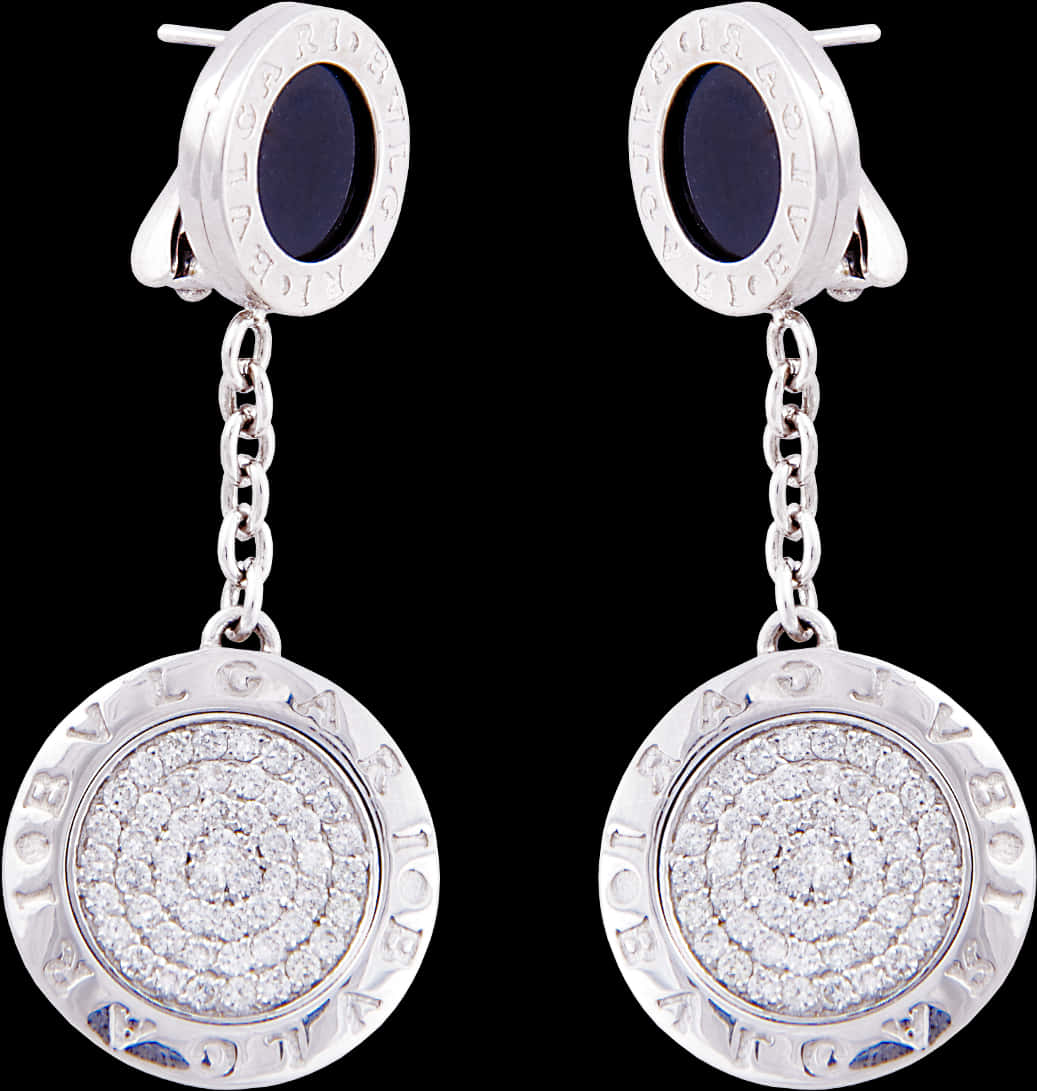 Elegant Diamond Drop Earrings PNG Image