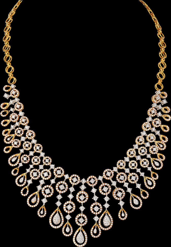 Elegant Diamond Gold Necklace Design PNG Image