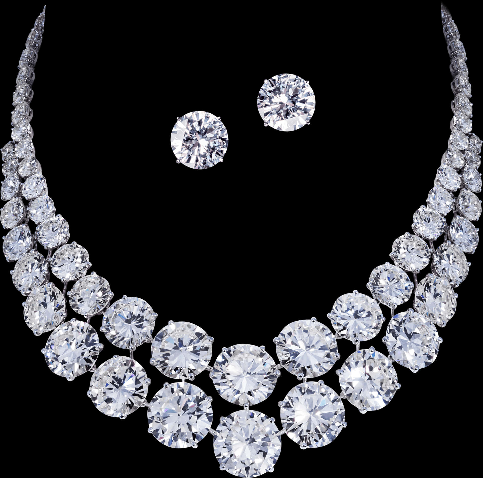 Elegant Diamond Necklaceand Earrings Set PNG Image