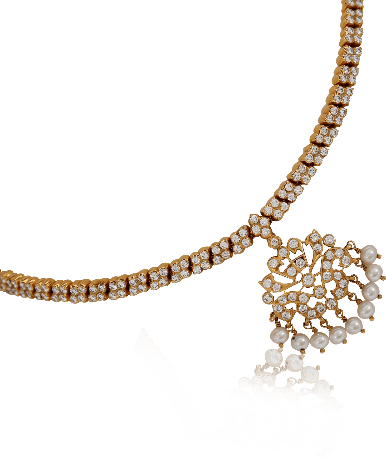 Elegant Diamond Pearl Necklace Design PNG Image