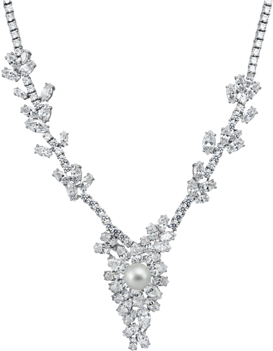 Elegant Diamond Pearl Necklace PNG Image